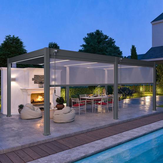 Ombrea - Pergola bioclimatique Ombréa autoportante VS - 4x6M Anthracite + 2 stores - Image 1
