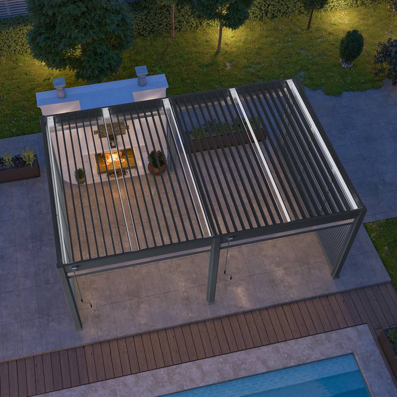 Ombrea - Pergola bioclimatique Ombréa autoportante VS - 4x6M Anthracite + 2 stores - Image 3