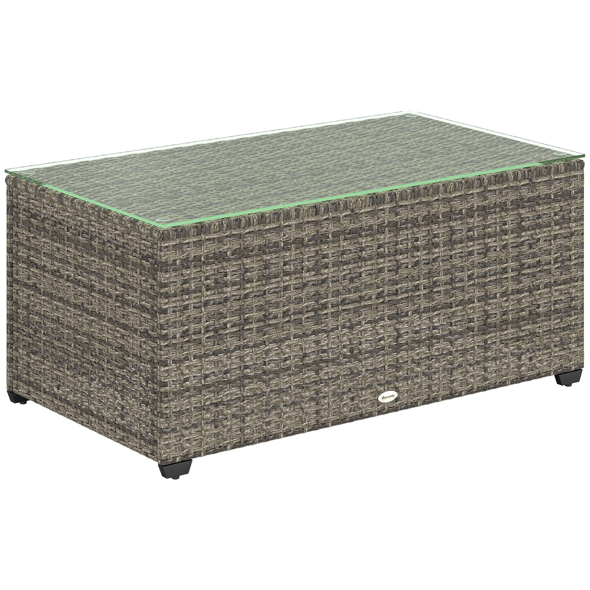 Outsunny - Table basse de jardin plateau en verre trempé - résine tressée - cadre en acier - 90 x 50 x 38 cm - gris foncé - Outsunny - Image 1