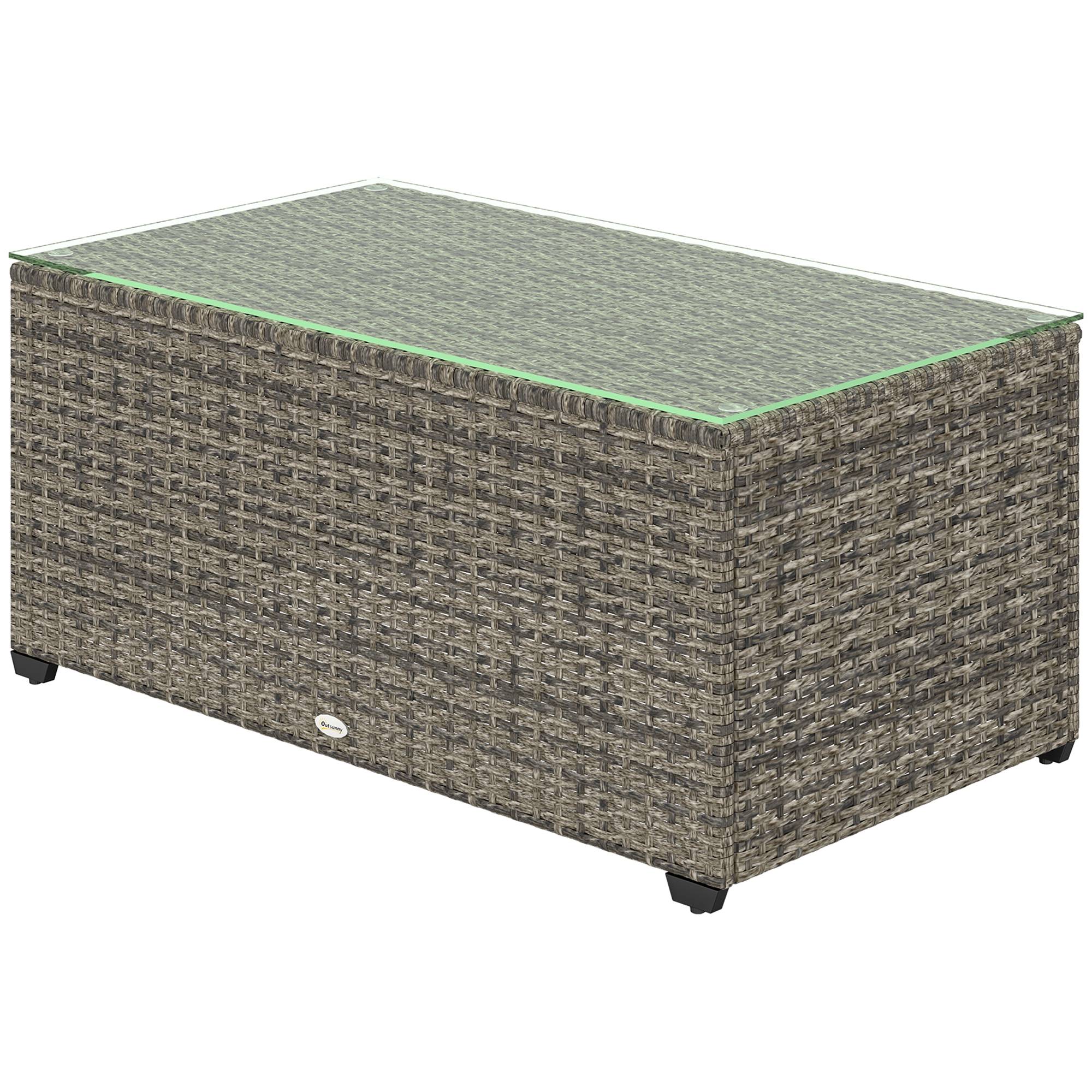Outsunny - Table basse de jardin plateau en verre trempé - résine tressée - cadre en acier - 90 x 50 x 38 cm - gris foncé - Outsunny - Image 5