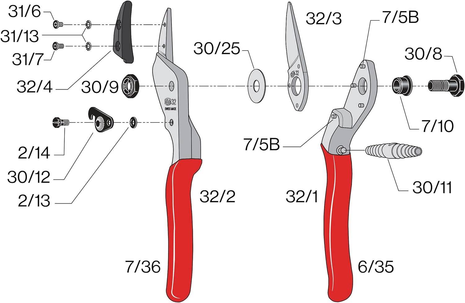 Felco - FELCO Sécateur n° 32 (Coupe Ø 25 mm, longueur 210 mm, pour grandes mains, avec enclume courbée, pour droitiers et gauchers) FELCO 32 - Image 4