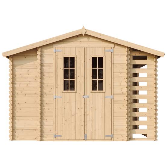 Timbela - Abri de jardin en bois et range bûches extérieur I206xL328xH218 cm / 3,53+0,97+0,97 m² - 19 mm d’épaisseur - Timbela M389C - Image 3