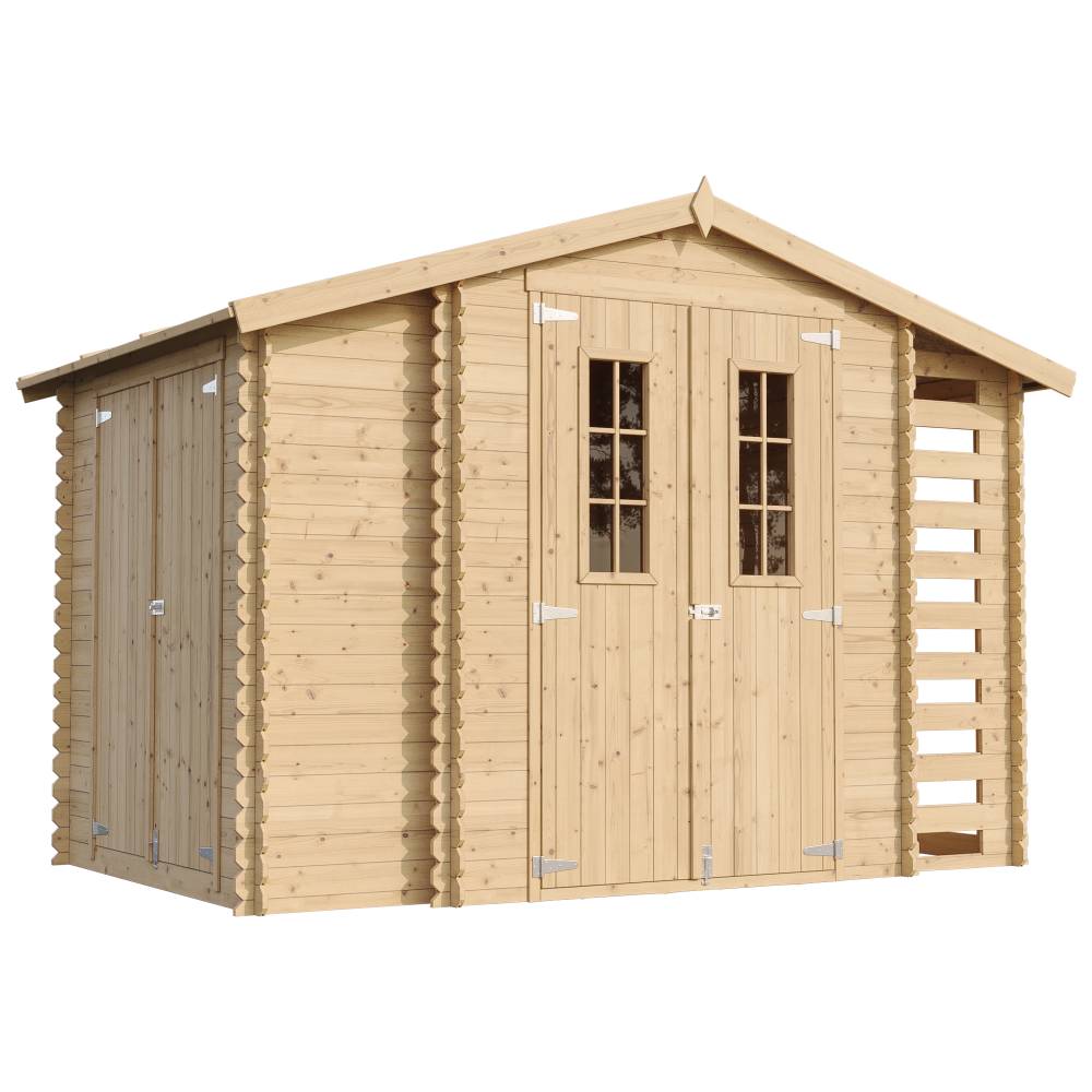 Timbela - Abri de jardin en bois et range bûches extérieur I206xL328xH218 cm / 3,53+0,97+0,97 m² - 19 mm d’épaisseur - Timbela M389C - Image 2