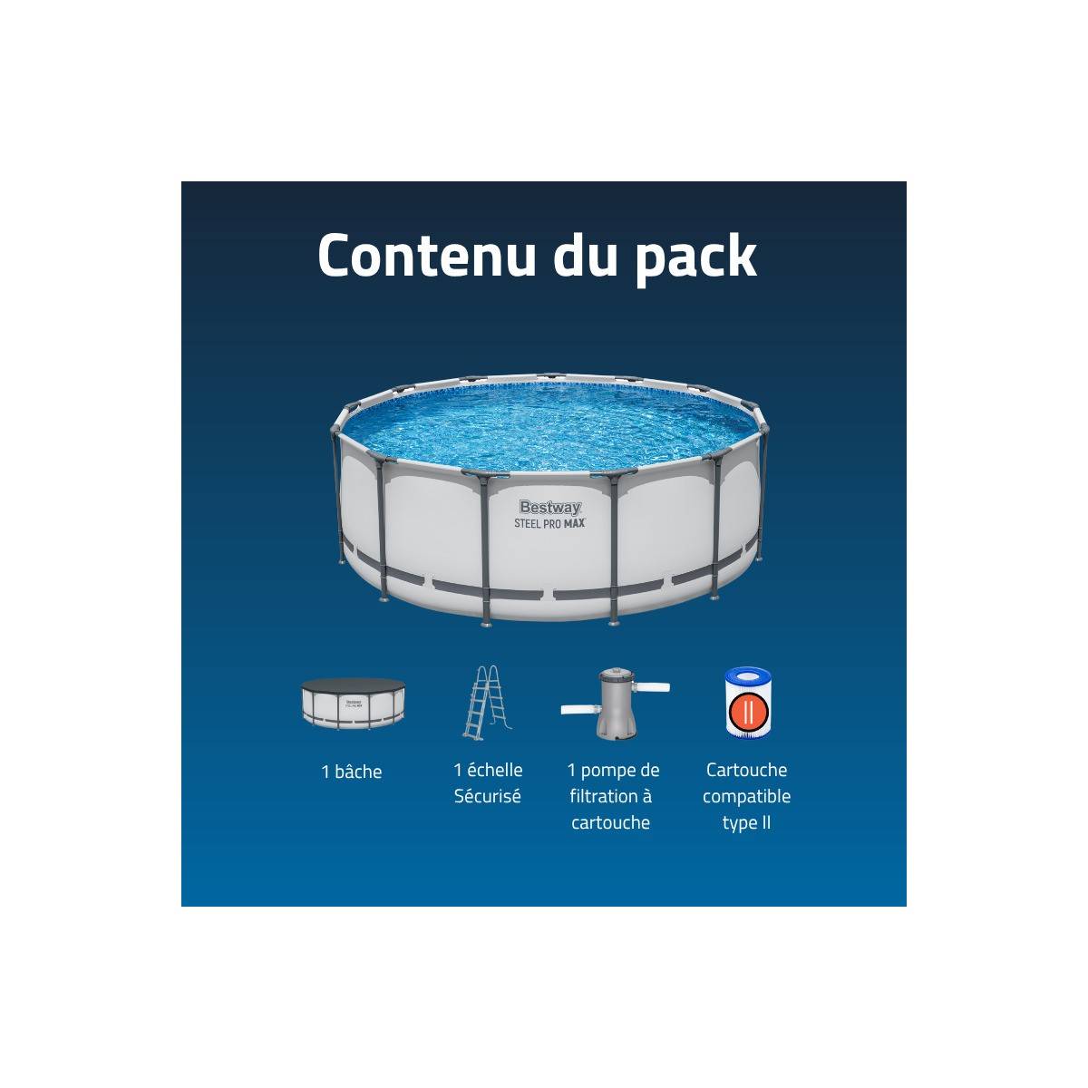 Bestway - Piscine tubulaire Ø 488 x 122 cm BESTWAY hors sol ronde Steel Pro Max™ Pompe Echelle Bache et filtre Inclus - Image 9