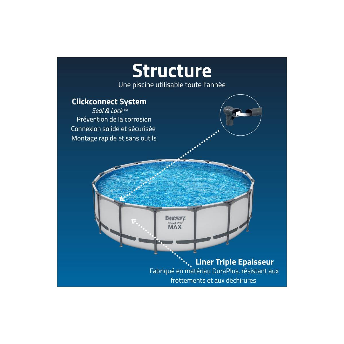 Bestway - Piscine tubulaire Ø 488 x 122 cm BESTWAY hors sol ronde Steel Pro Max™ Pompe Echelle Bache et filtre Inclus - Image 5