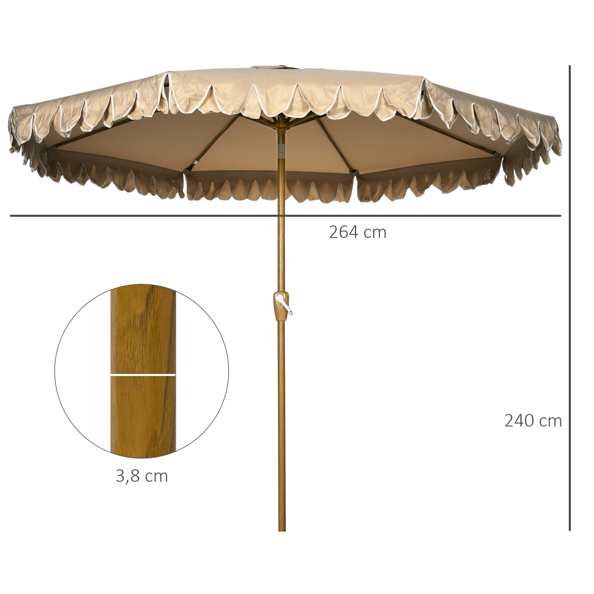 Parasol inclinable rond en polyester et acier kaki 260 x 135 x 230 cm - PANGIVO - Image 5