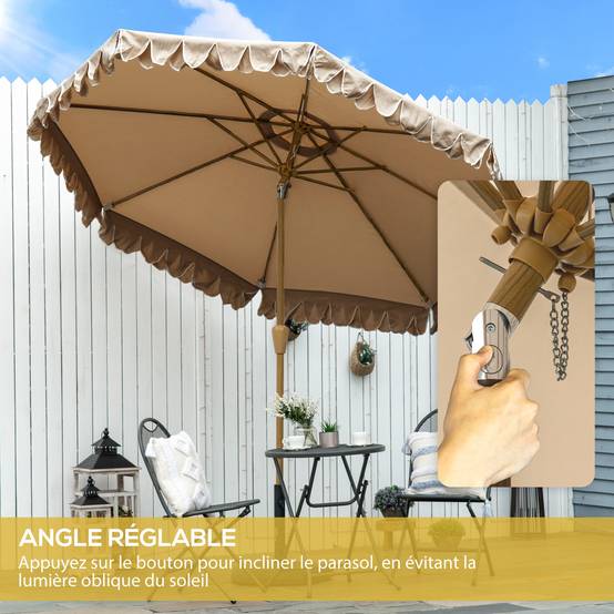 Parasol inclinable rond en polyester et acier kaki 260 x 135 x 230 cm - PANGIVO - Image 6