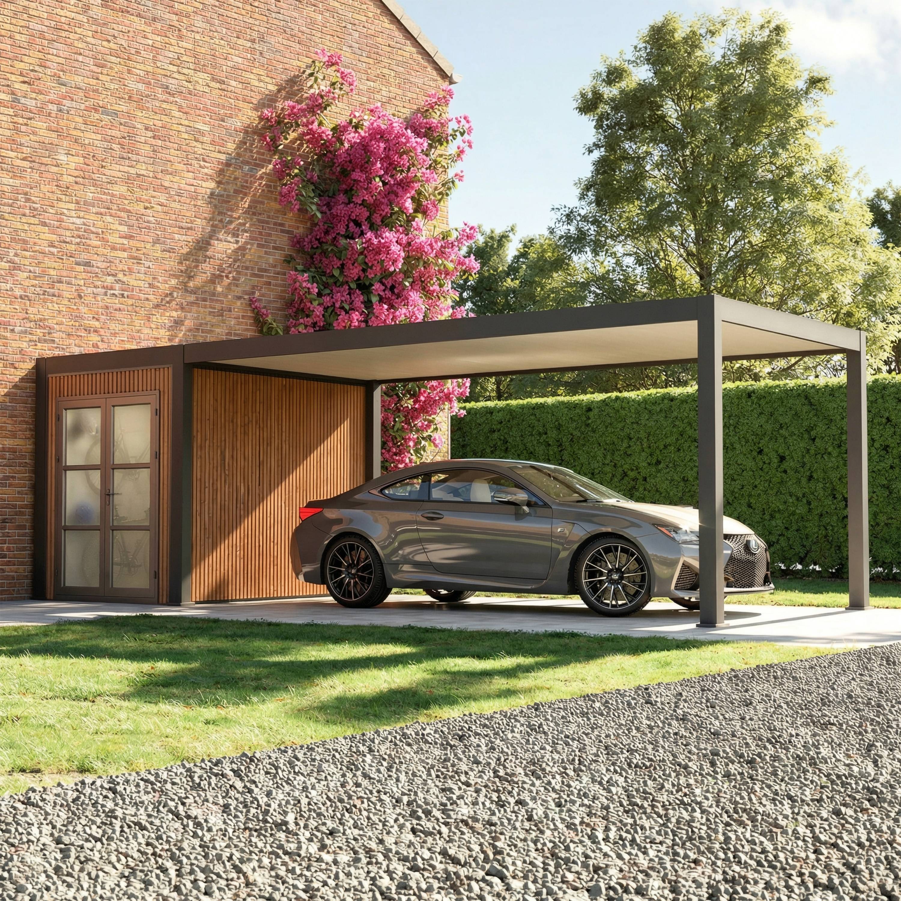 Carport Aluminium DENVER Abri de Jardin Composite Inclus - 330 x 760 cm - 24,94 m² / local 5 m² - 1 Voiture