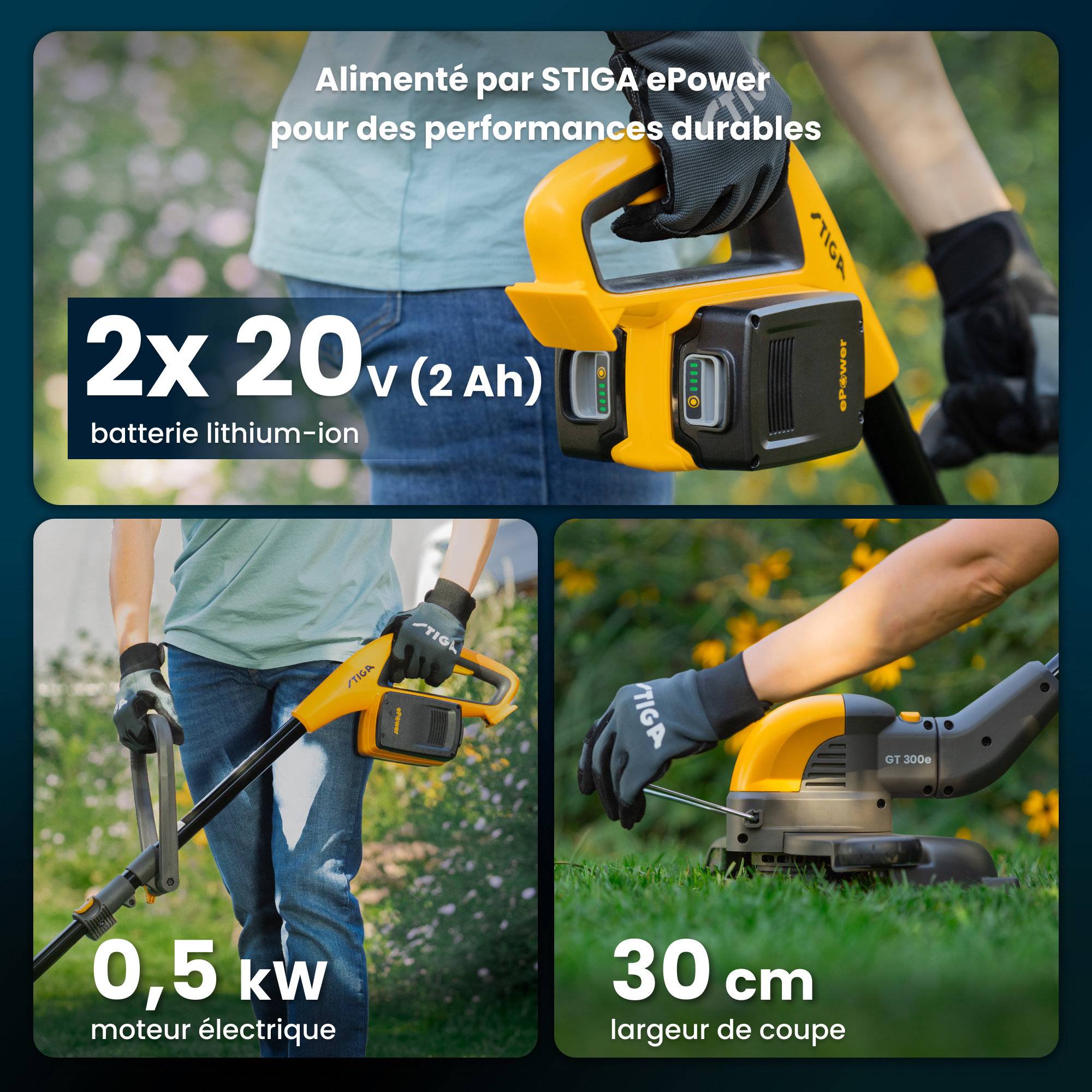 Stiga - Kit coupe-bordures GT 300e sans fil, 20V 2Ah, tête rotative, 2 batteries incluses - STIGA - Image 2