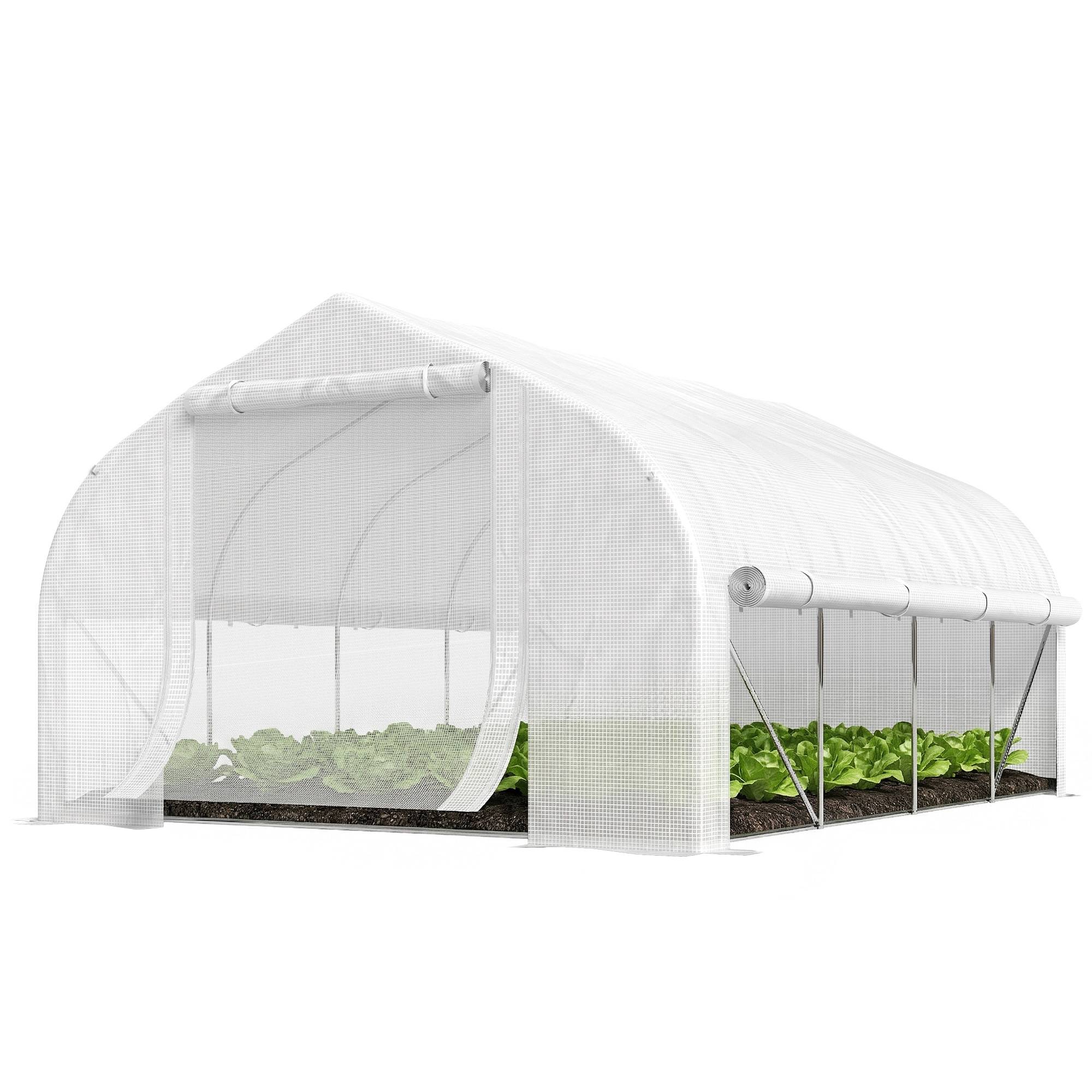 Sans Marque - Serre tunnel de jardin 12 m², serre de jardin tunnel avec porte et 8 fenêtres, bâche PE 140 g/m² 400 x 200 x 200cm blanc - Image 2