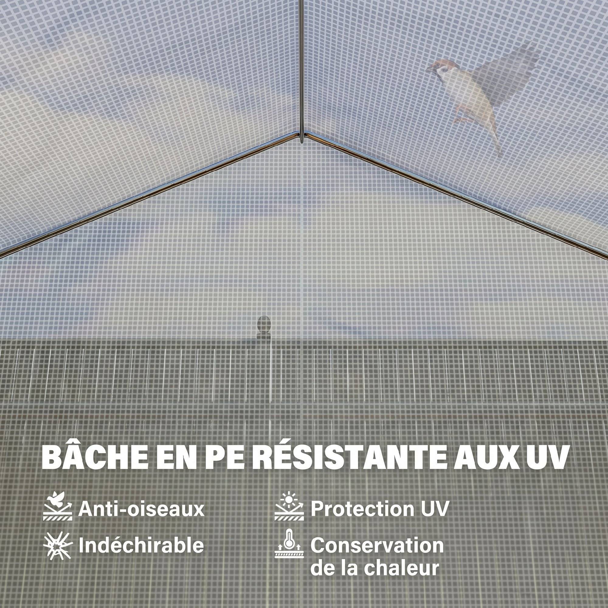 Sans Marque - Serre tunnel de jardin 12 m², serre de jardin tunnel avec porte et 8 fenêtres, bâche PE 140 g/m² 400 x 200 x 200cm blanc - Image 8