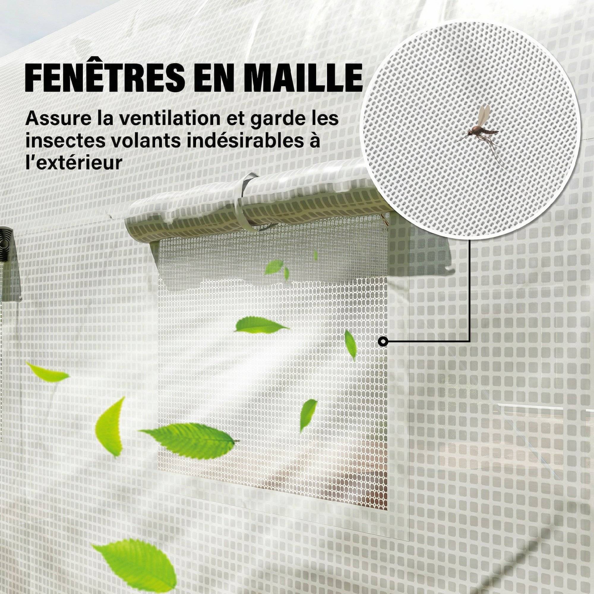Sans Marque - Serre tunnel de jardin 12 m², serre de jardin tunnel avec porte et 8 fenêtres, bâche PE 140 g/m² 400 x 200 x 200cm blanc - Image 7