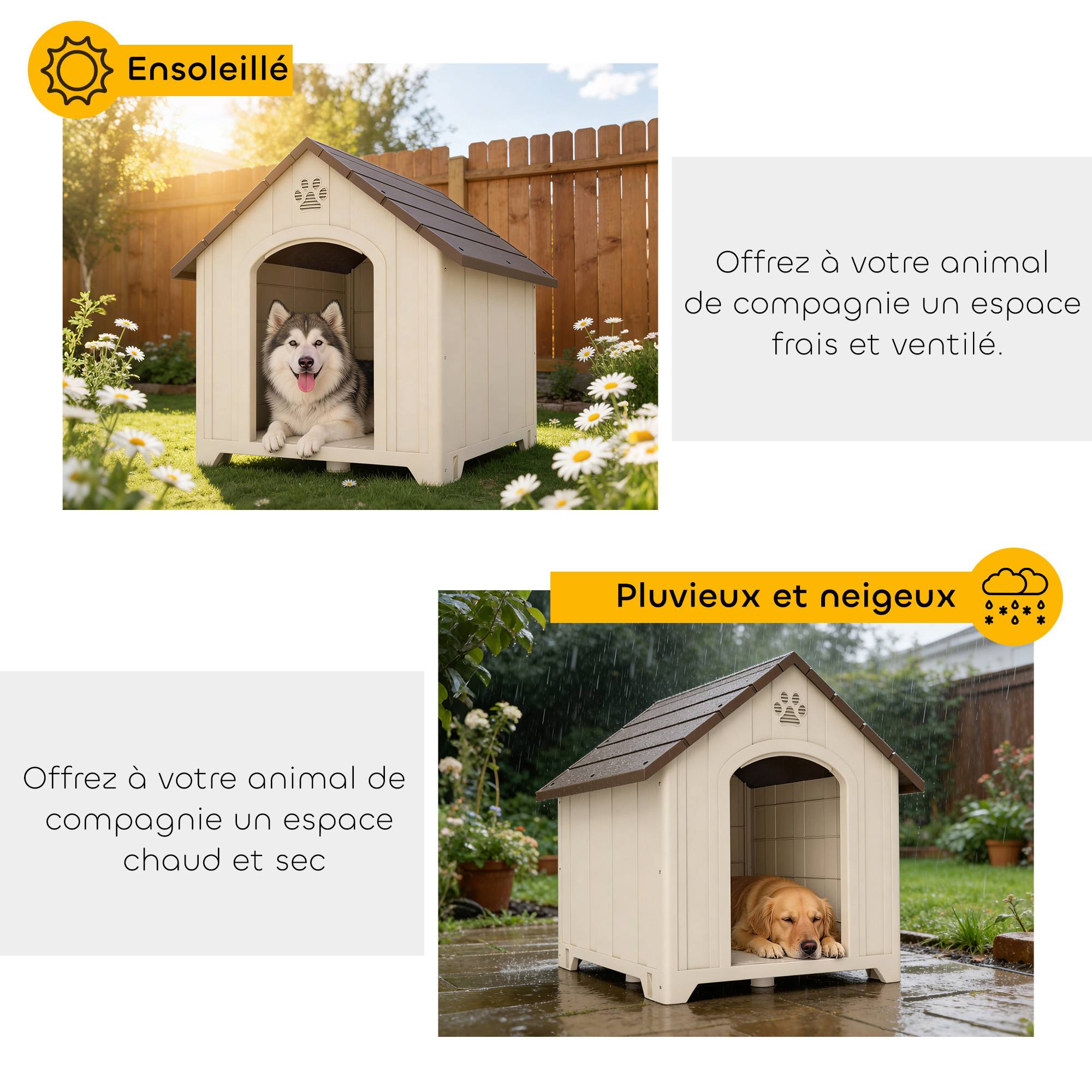 Niche extérieure pour chien polypropylène étanche, ventilée, plancher surélevé, beige - Image 8