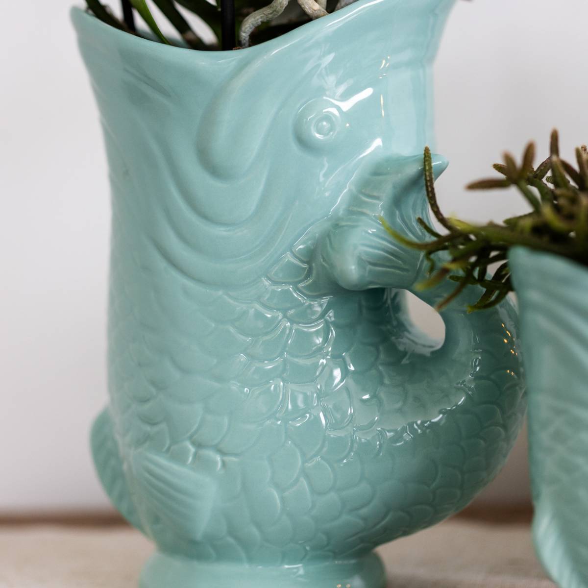 Orchidée Amabilis Blanche et Son Pot Bleu Turquoise - D9 H35cm - Image 3