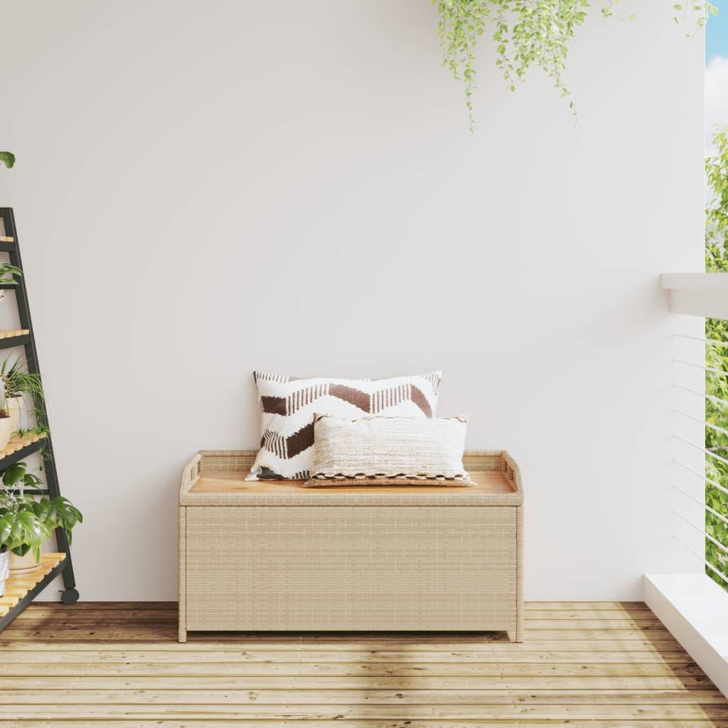 ComfortXL - Banc Coffre Rangement Mixte Résine Tressée Bois Acacia Terrasse Beige 100cm – ComfortXL Outdoor Living - Image 3