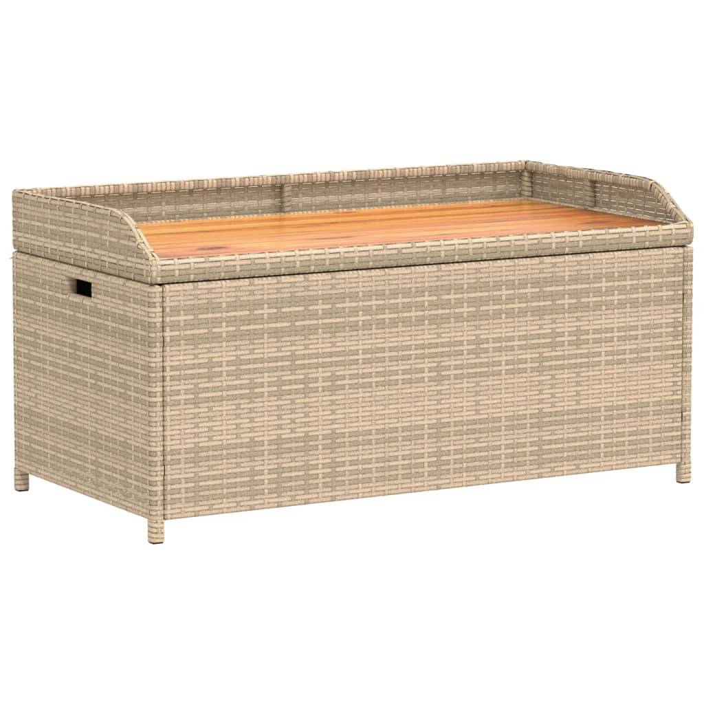 ComfortXL - Banc Coffre Rangement Mixte Résine Tressée Bois Acacia Terrasse Beige 100cm – ComfortXL Outdoor Living - Image 2
