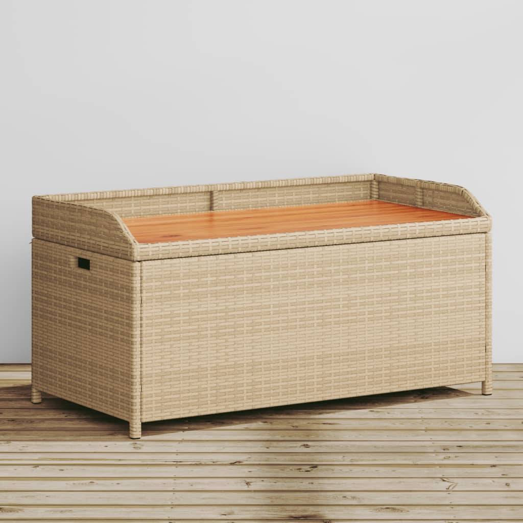 ComfortXL - Banc Coffre Rangement Mixte Résine Tressée Bois Acacia Terrasse Beige 100cm – ComfortXL Outdoor Living - Image 1