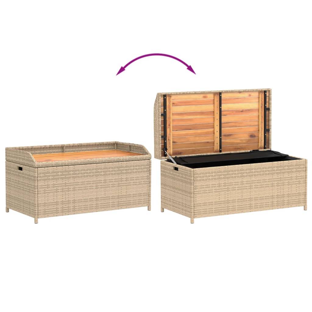 ComfortXL - Banc Coffre Rangement Mixte Résine Tressée Bois Acacia Terrasse Beige 100cm – ComfortXL Outdoor Living - Image 7