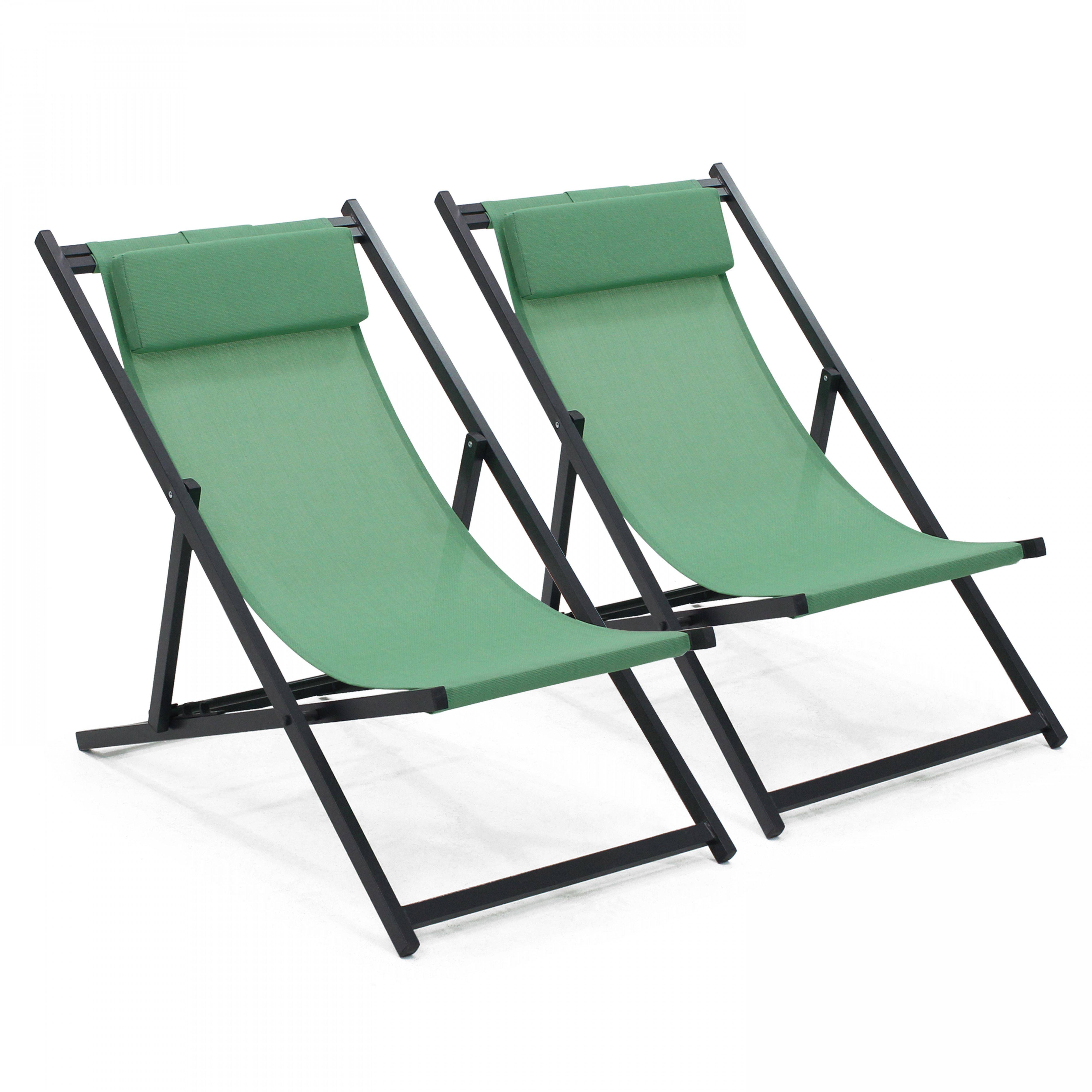 Oviala - Lot de 2 transats en aluminium vert Santiago - Oviala - Image 1