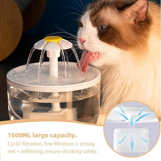 Fontaine à eau pour chat 1,5L - Silencieuse USB - Arrêt automatique - Filtration intégrée - Living123 - Image 4