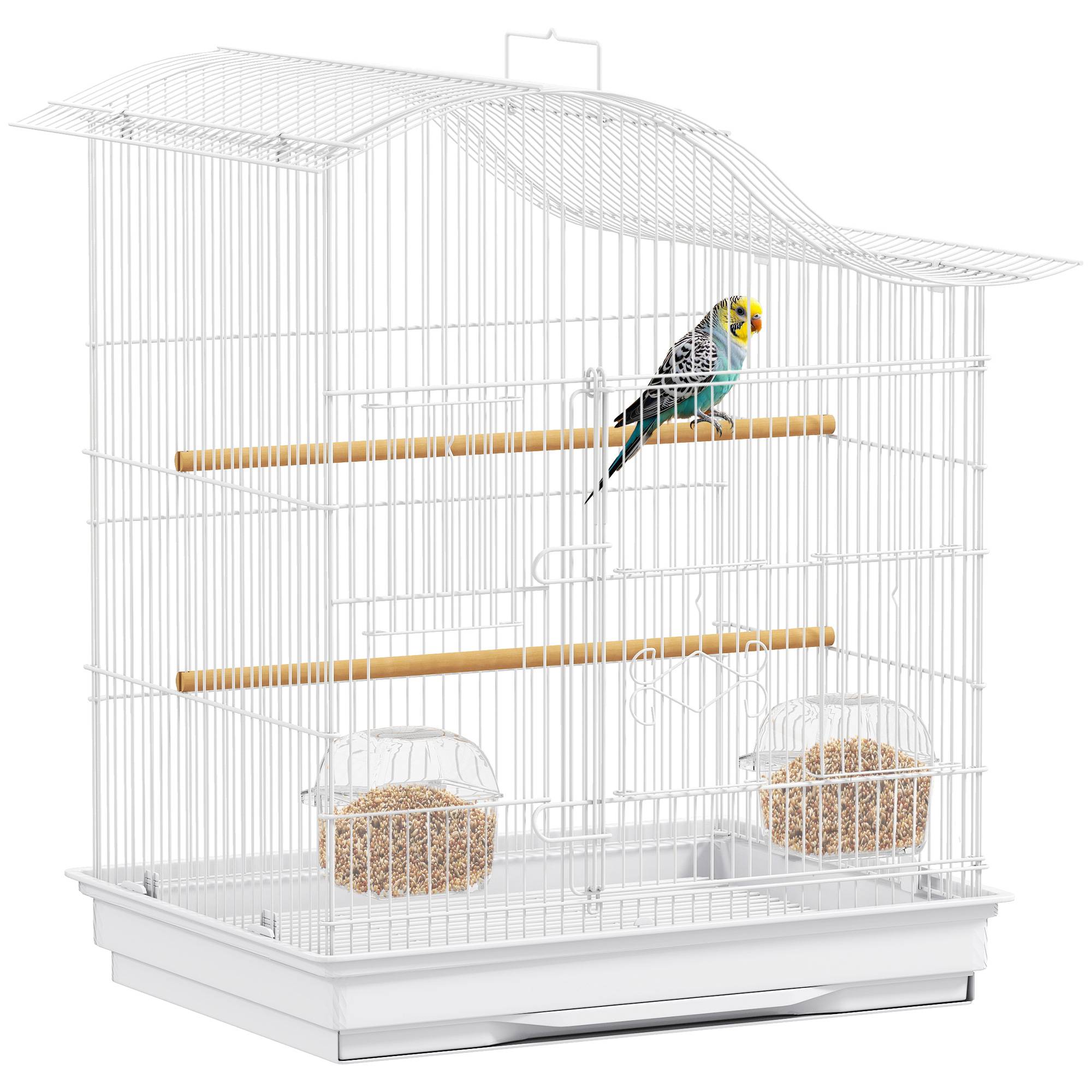 Cage à oiseau volière avec 4 portes, 2 perchoirs, plateau coulissant, pour inséparables perruches 4,7,5x36x54,5cm, blanc - Image 1