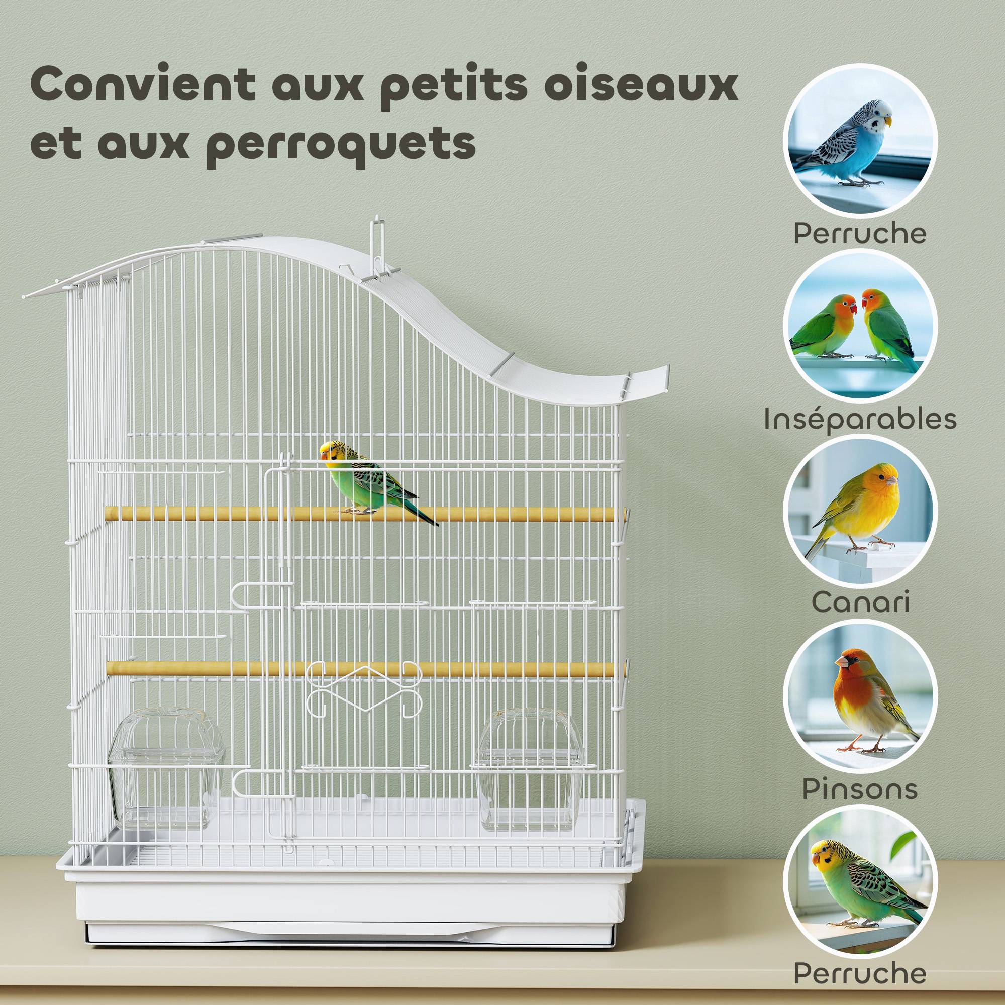 Cage à oiseau volière avec 4 portes, 2 perchoirs, plateau coulissant, pour inséparables perruches 4,7,5x36x54,5cm, blanc - Image 9