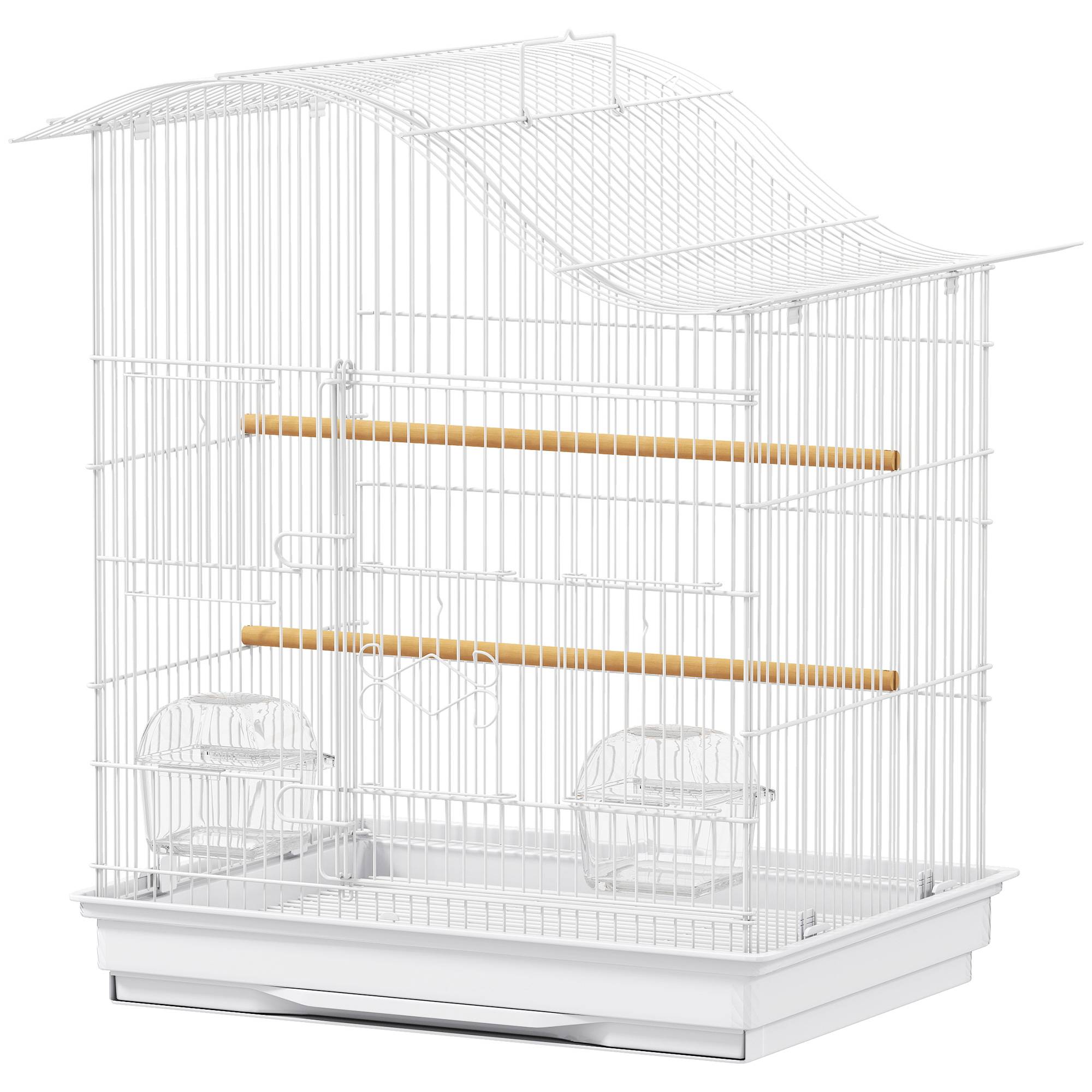 Cage à oiseau volière avec 4 portes, 2 perchoirs, plateau coulissant, pour inséparables perruches 4,7,5x36x54,5cm, blanc - Image 2