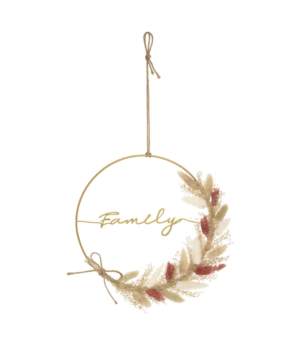 Déco murale Fleurs séchées sur cerceau en Métal Doré D 24 cm - Image 1