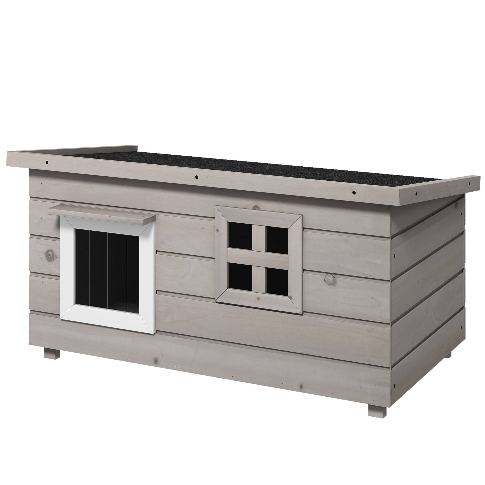 Maison chat bois étanche niche toit asphalte couvercle rabattable fenêtre hiver abri outdoor jardin balcon 87x52x44 cm gris - Image 2