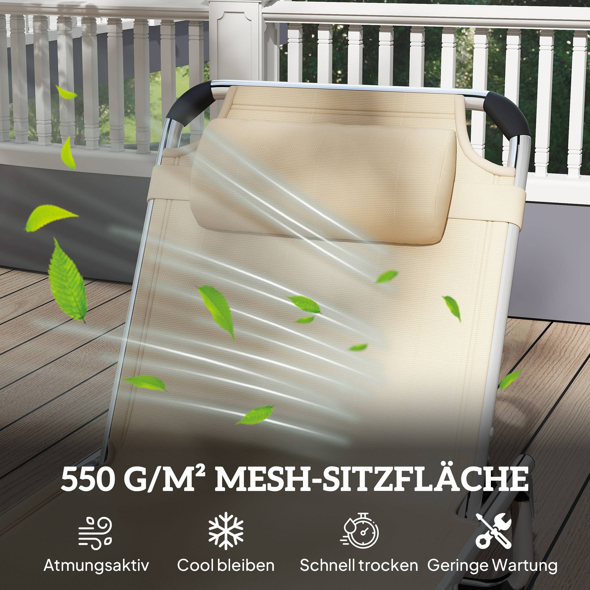 Bain de soleil pliant en aluminium pour jardin et terrasse dossier inclinable beige - ComfortXL Outdoor Living - Image 8