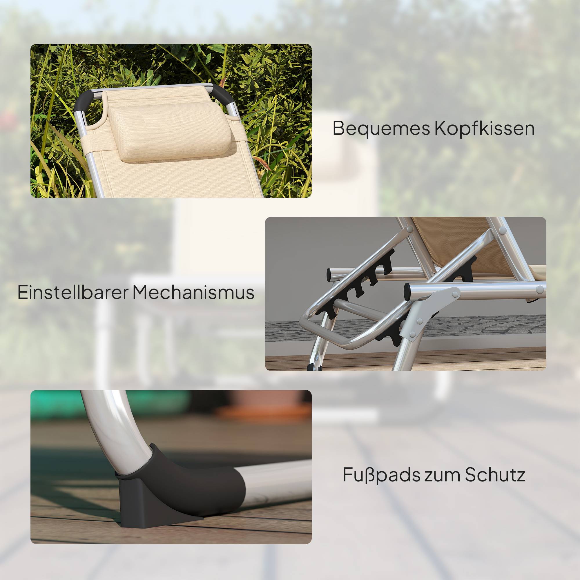 Bain de soleil pliant en aluminium pour jardin et terrasse dossier inclinable beige - ComfortXL Outdoor Living - Image 10