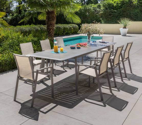 Ensemble table et chaises de jardin 8 places gris ROME - Image 1