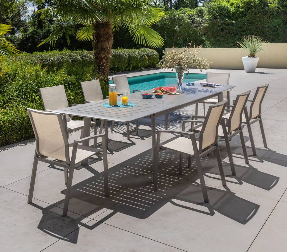 Ensemble table et chaises de jardin  8 places  gris  ROME - Image 1