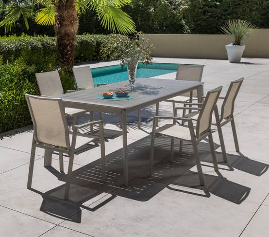 Ensemble table et chaises de jardin 8 places gris ROME - Image 2