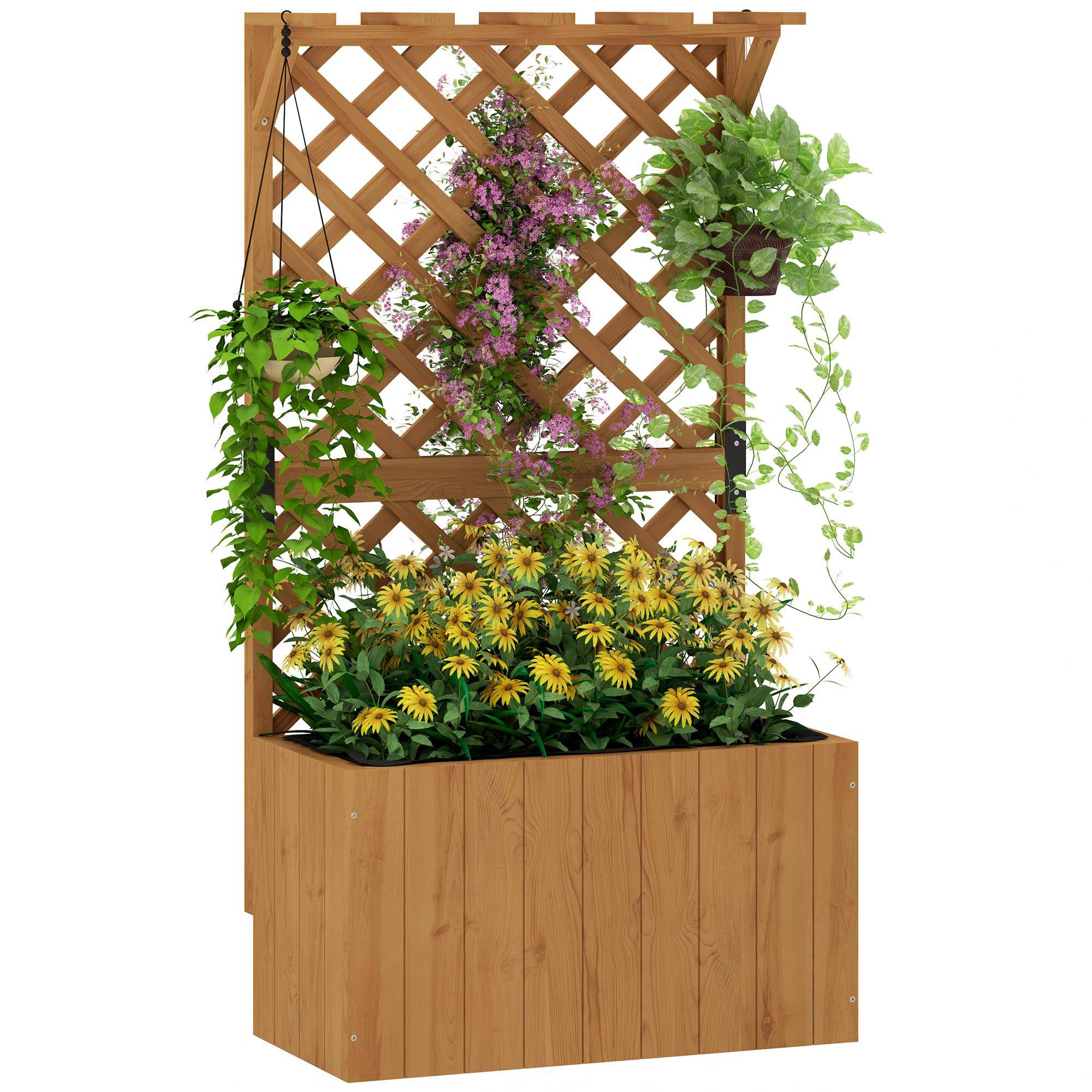 Sans Marque - Jardinière treillis bac fleurs bois massif drainage doublure 64x33x122 cm bois naturel - Image 2