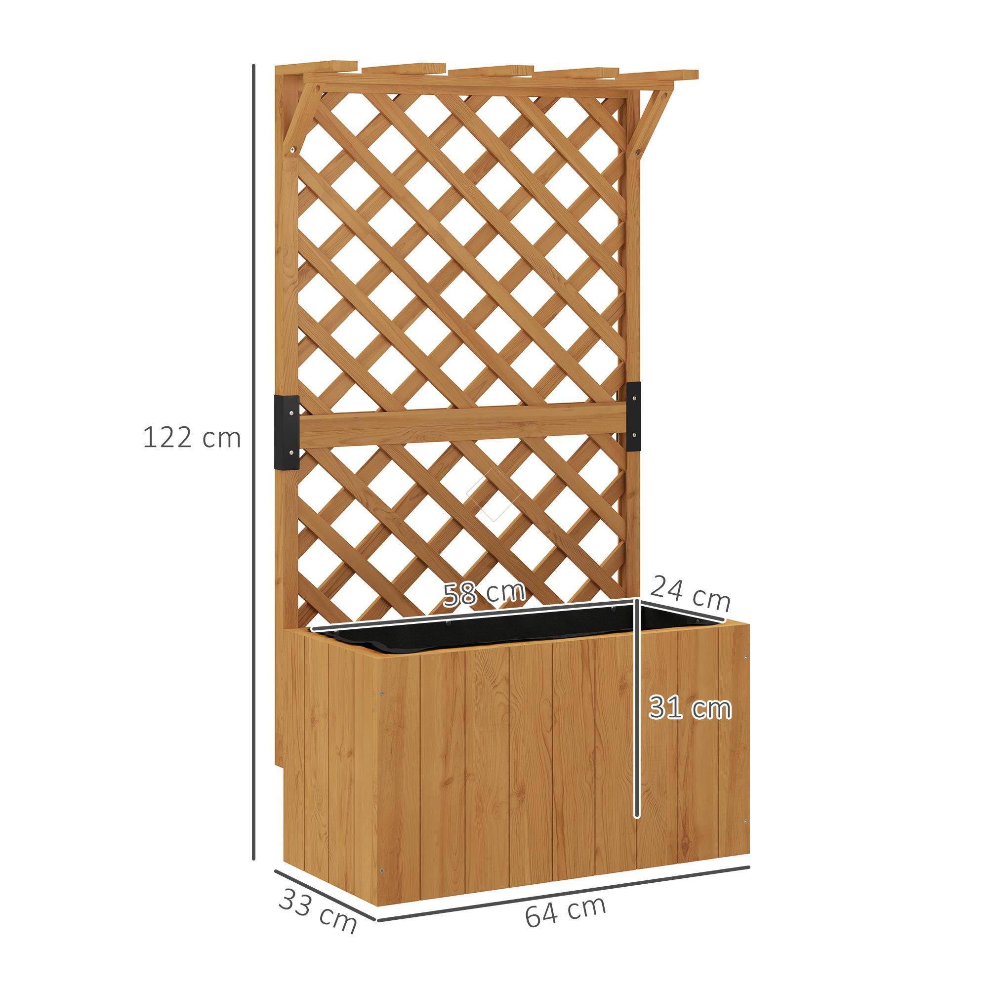 Sans Marque - Jardinière treillis bac fleurs bois massif drainage doublure 64x33x122 cm bois naturel - Image 5