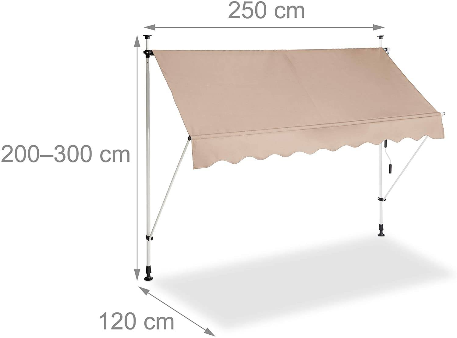 Store banne télescopique de balcon manivelle hauteur réglable résistant uv polyester acier 250 x 120 cm beige - Image 1