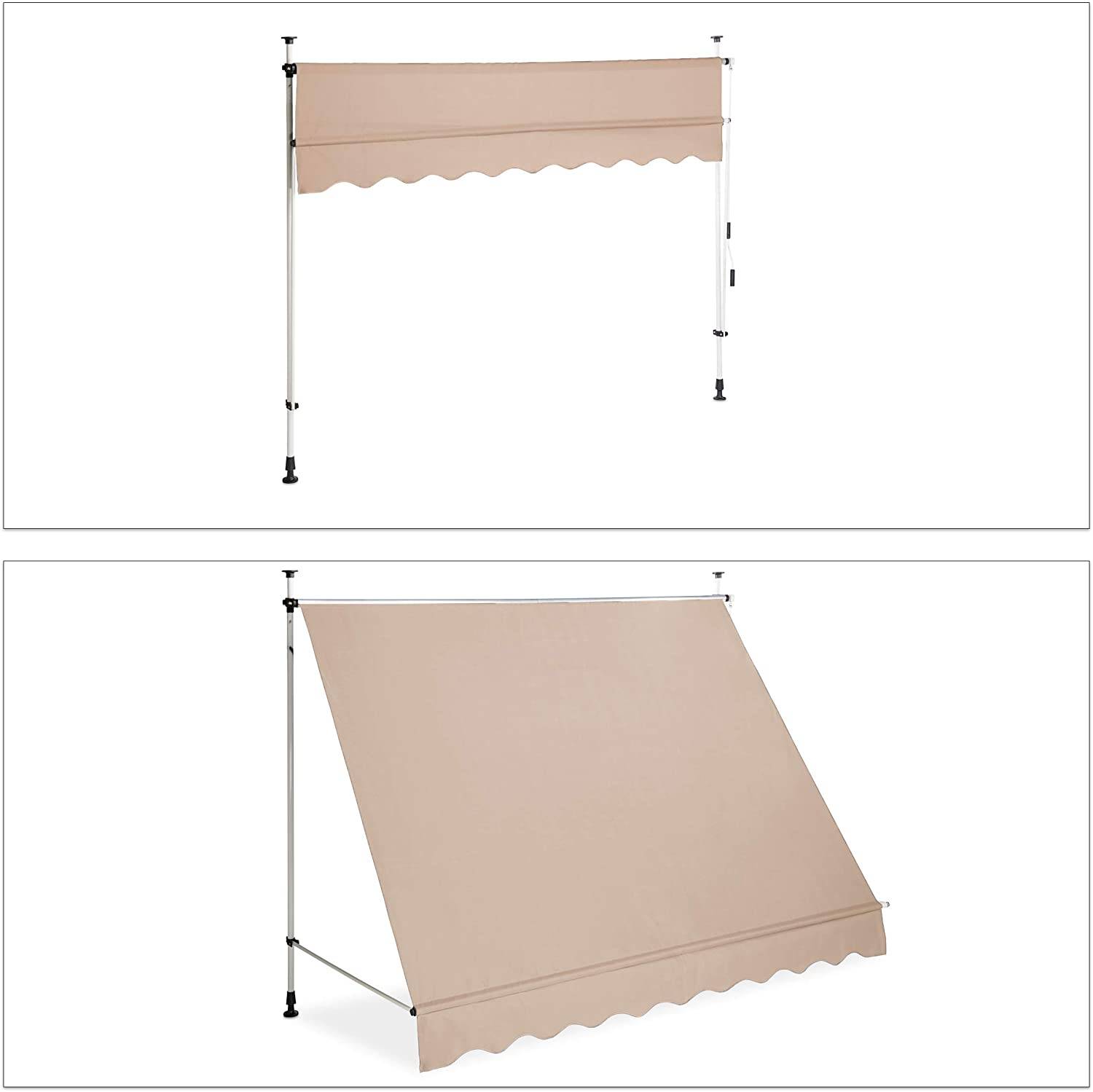 Store banne télescopique de balcon manivelle hauteur réglable résistant uv polyester acier 250 x 120 cm beige - Image 2