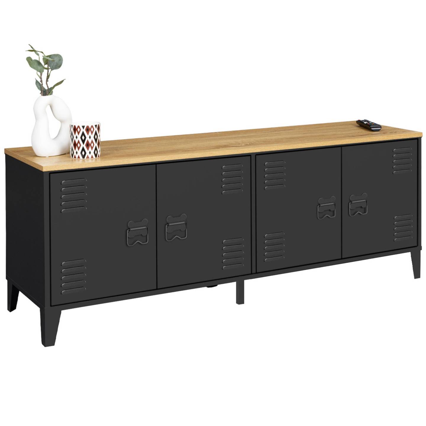 Buffet bas 140 cm ESTER 4 portes métal noir et plateau bois design industriel - Image 2