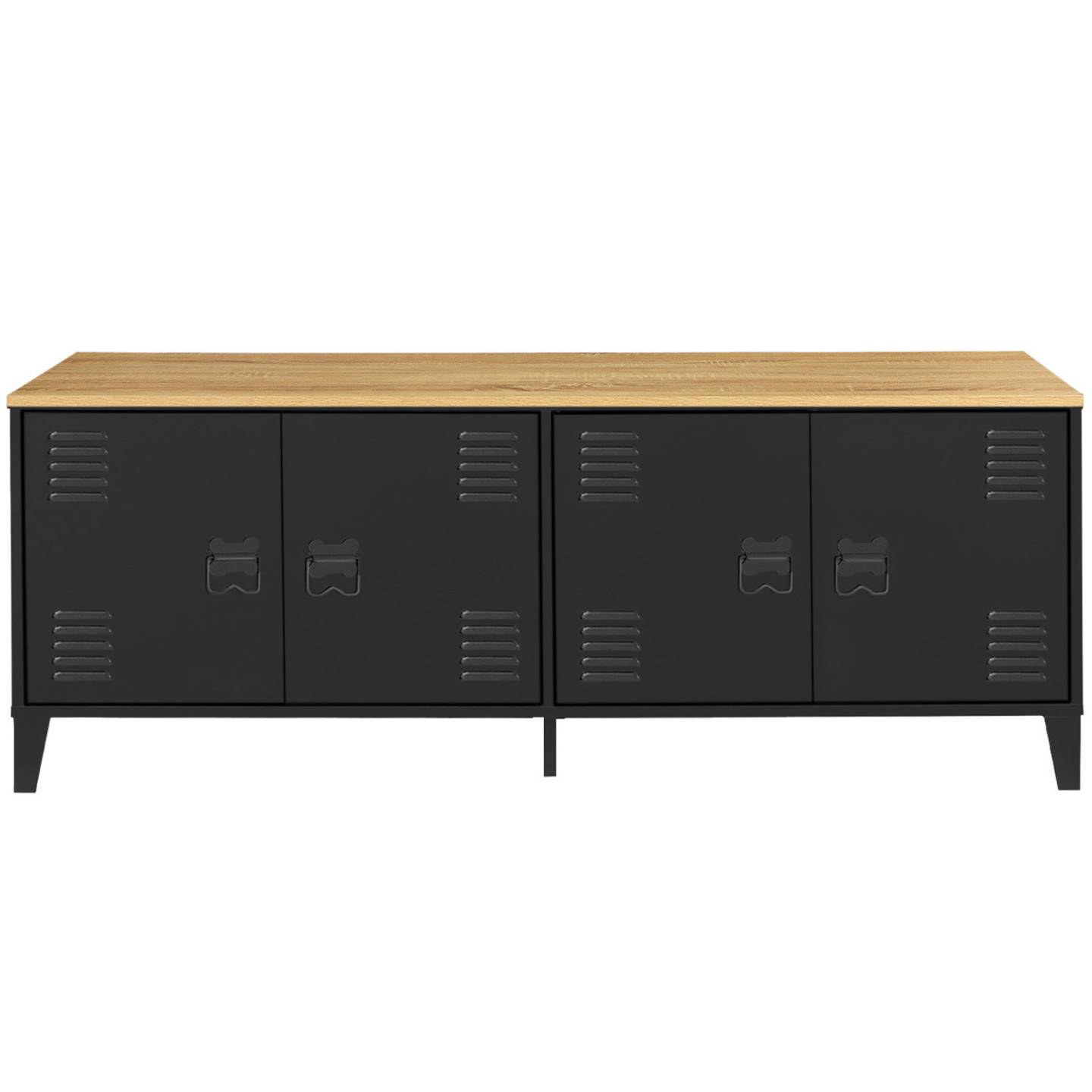 Buffet bas 140 cm ESTER 4 portes métal noir et plateau bois design industriel - Image 3