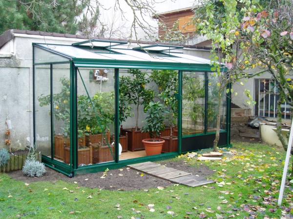 5m²  -  Serre en polycarbonate 8 mm alvéolés  - Euro Midi serre adossée - Laquée - 5m² - rouge brun - L'atelier Des Serres - Image 2