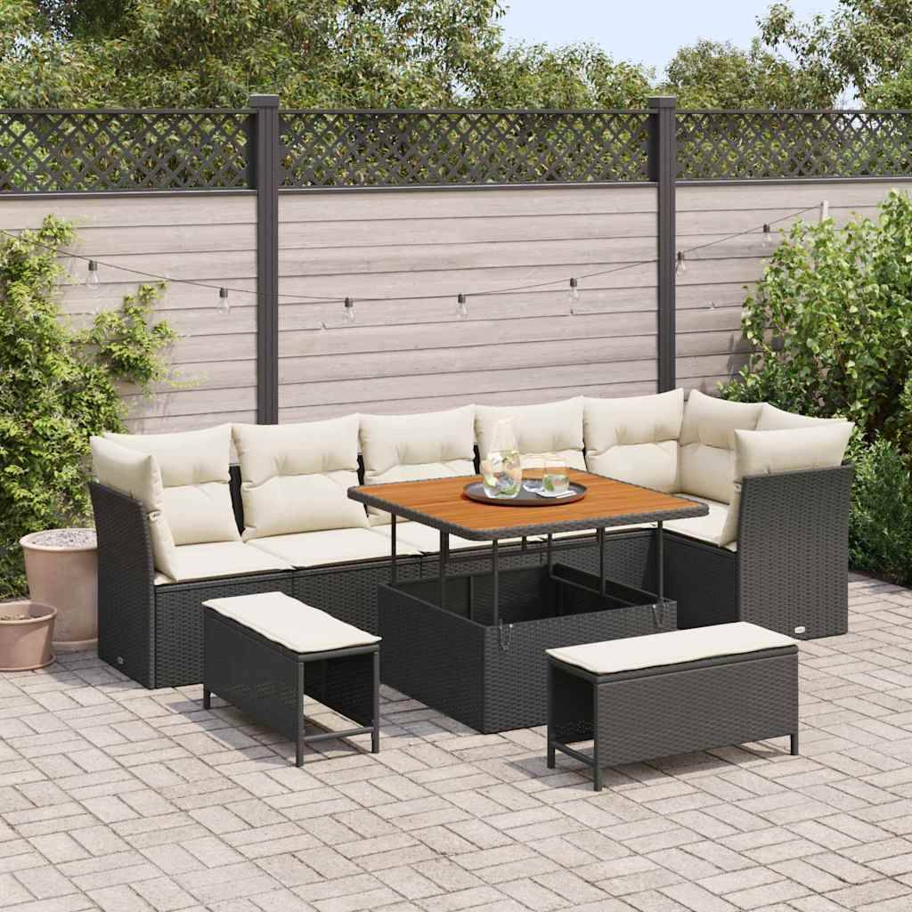 Mobilier Jardin Modulable 9 Pièces Polyrotin Avec Bancs Longs & Coffres Étanches Noir – ComfortXL Outdoor Living - Image 1