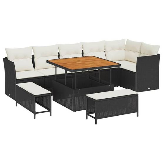 Mobilier Jardin Modulable 9 Pièces Polyrotin Avec Bancs Longs & Coffres Étanches Noir – ComfortXL Outdoor Living - Image 2
