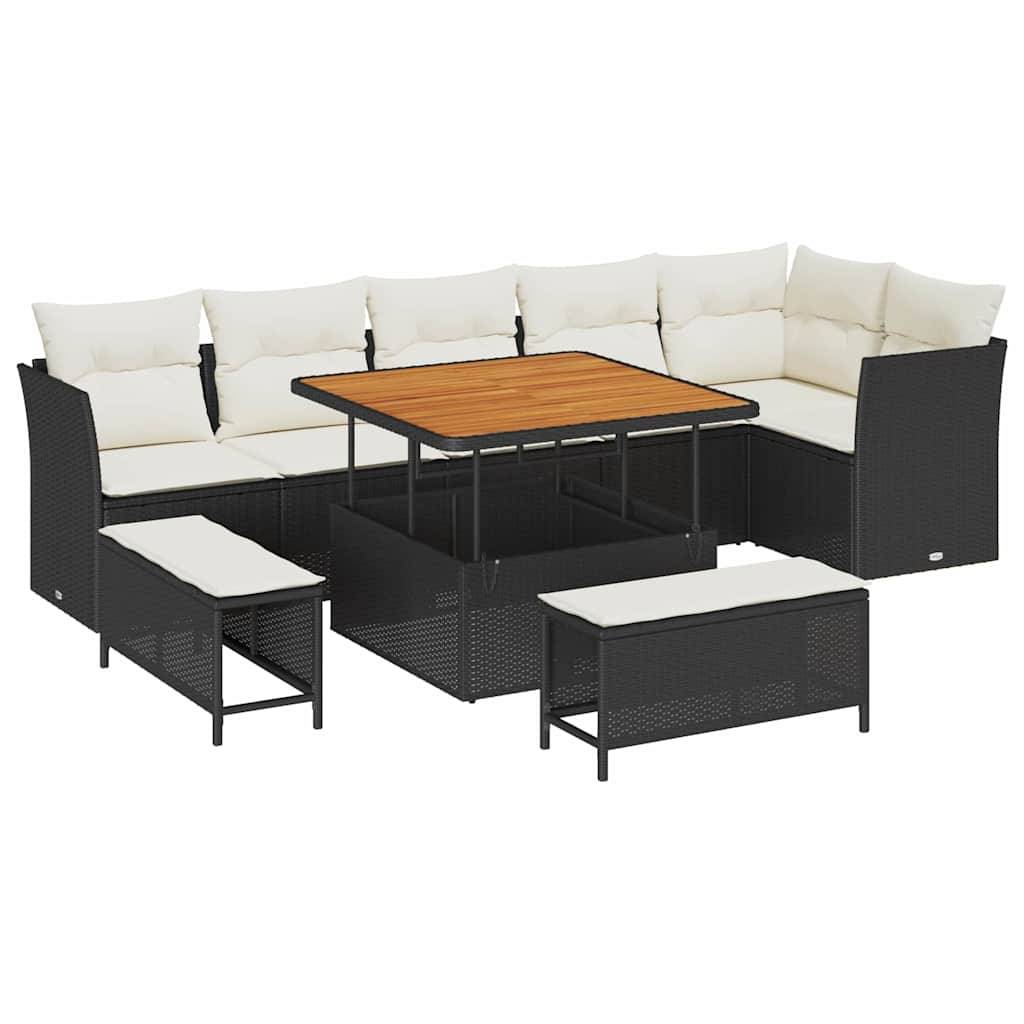 Mobilier Jardin Modulable 9 Pièces Polyrotin Avec Bancs Longs & Coffres Étanches Noir – ComfortXL Outdoor Living - Image 2