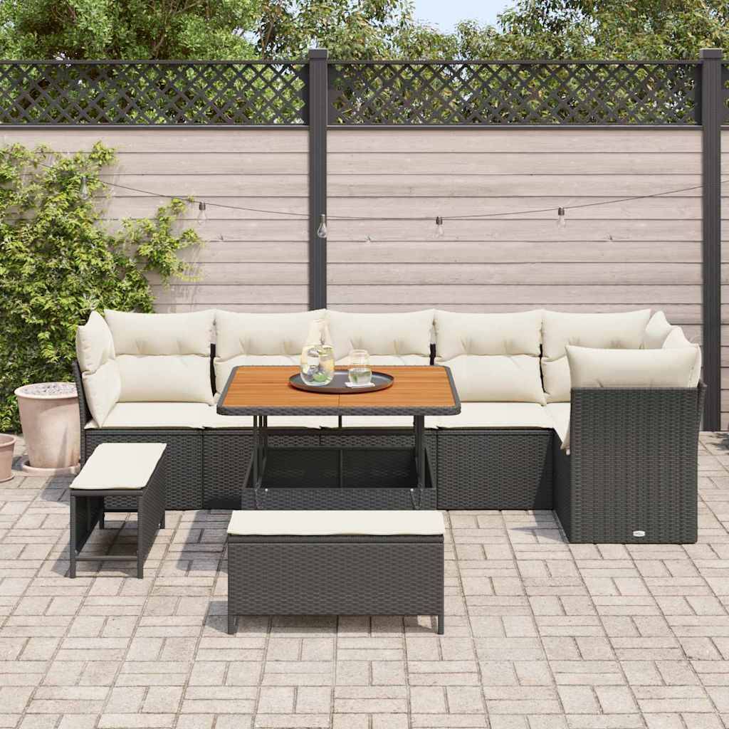 Mobilier Jardin Modulable 9 Pièces Polyrotin Avec Bancs Longs & Coffres Étanches Noir – ComfortXL Outdoor Living - Image 3