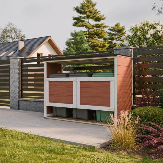 Timbela - Abri de jardin pour poubelles, Cache poubelle extérieur 1,62 m² / 3x240L - Timbela M982A-REDWOOD RED - Image 1