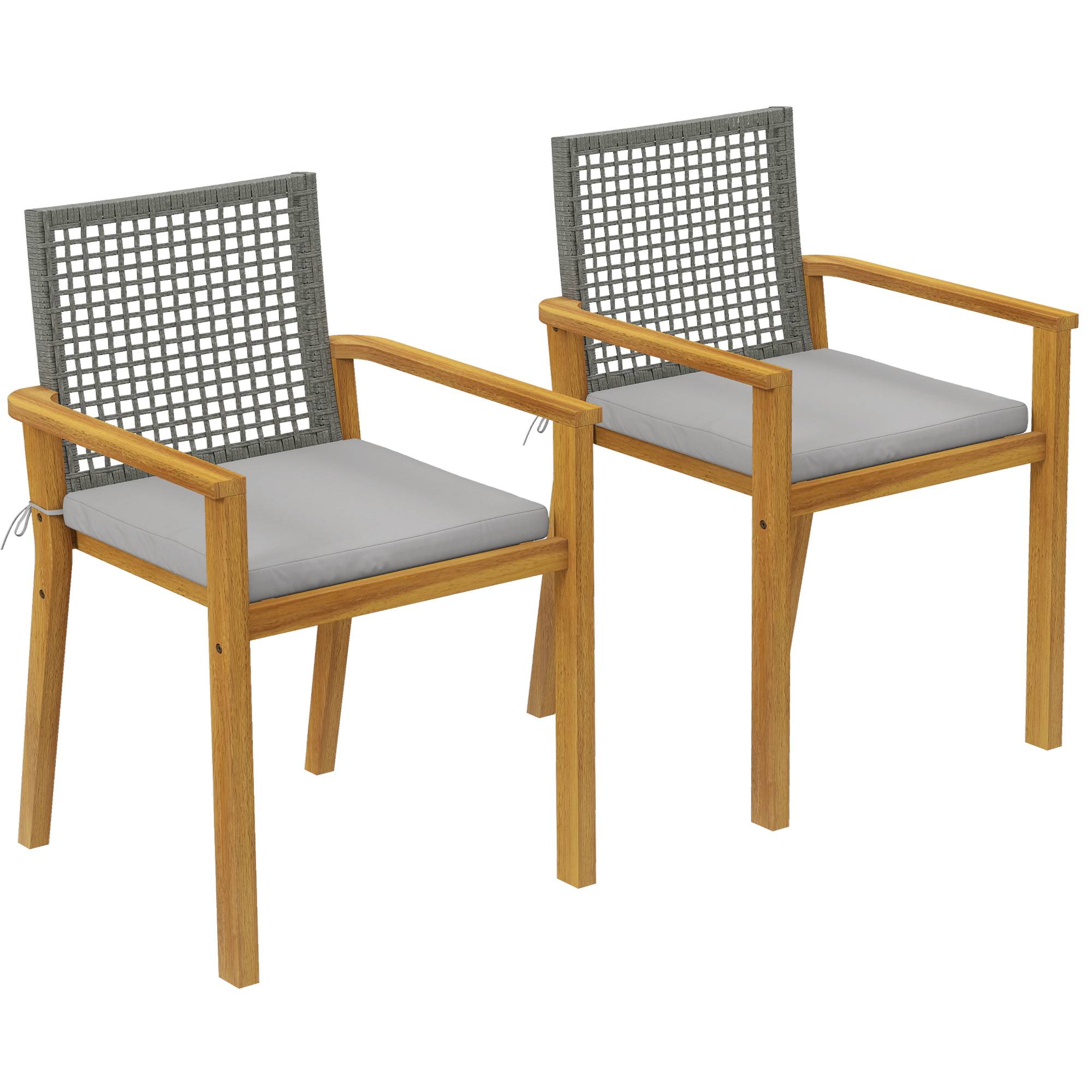 Sans Marque - Ensemble 2 chaises jardin empilables bois coussins accoudoirs dossier amovibles 59x55x86 cm naturel