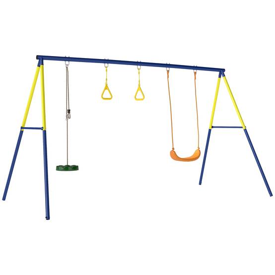 Portique balançoire extérieur enfant 3-en-1, siège de balançoire, 2 anneaux de gymnastique et balançoire à disque, polyvalent - Image 10