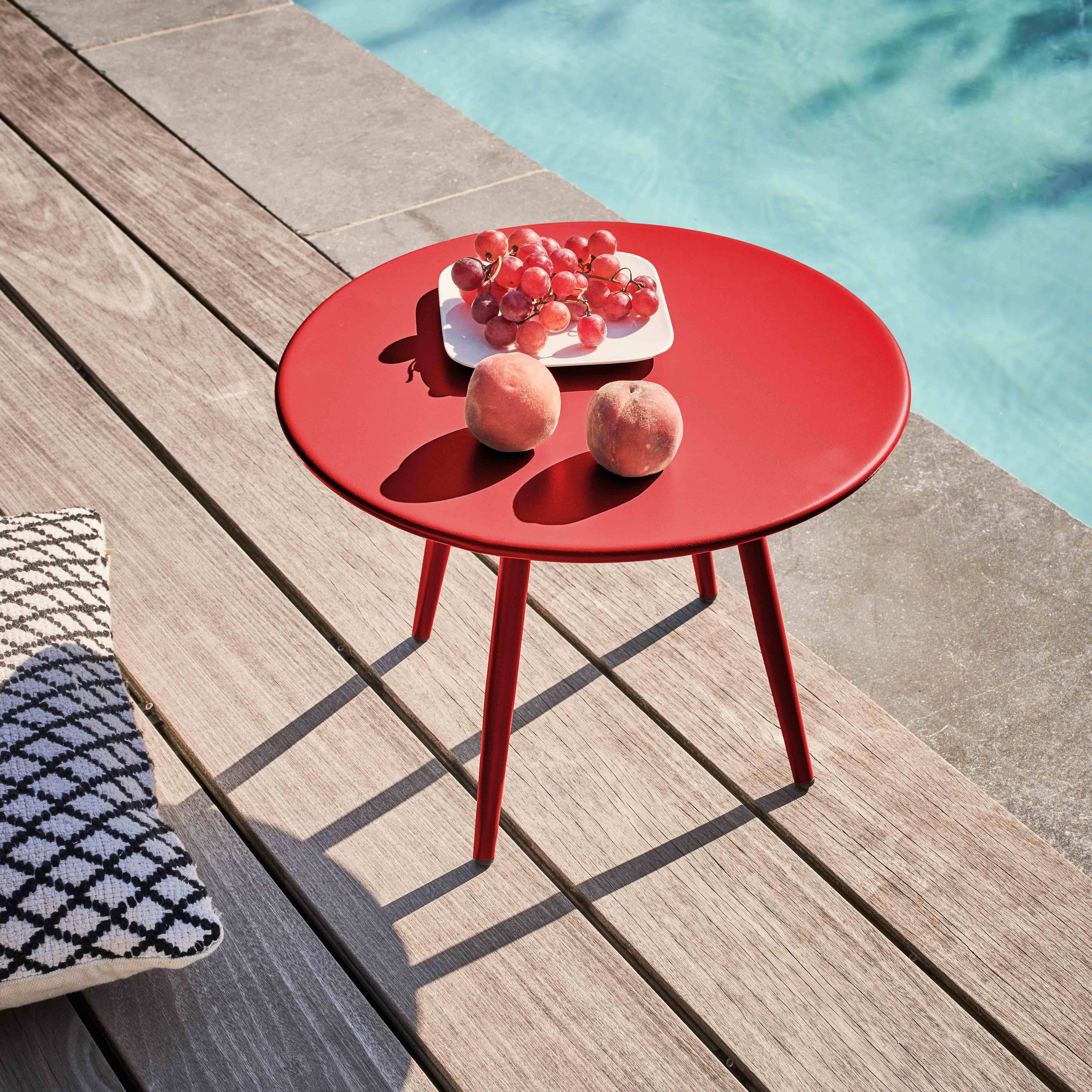 Oviala - Table basse de jardin ronde en métal rouge 40 cm Palavas - Oviala - Image 2