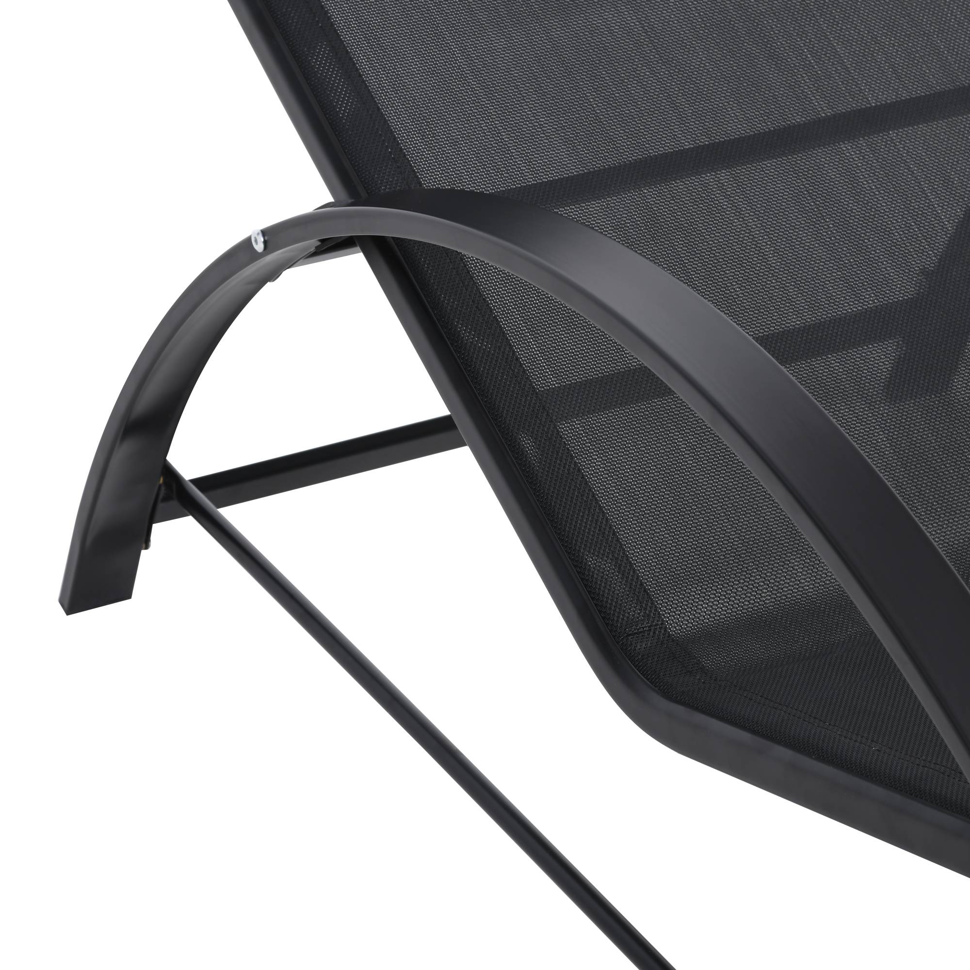 Lot de 2 bains de soleil chaise longue design contemporain table basse plateau verre trempé métal époxy textilène noir - Image 8